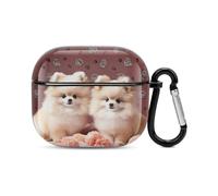 Custodia per auricolari Bluetooth Pomeranians Cuccioli e Point, protezione completa, antiurto, custodia rigida con supporto ricarica wireless con portachiavi, regalo personalizzato per AirPods 3