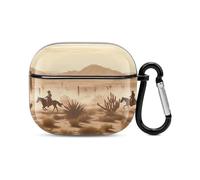 Custodia per auricolari Bluetooth West Desert Green con Cowboys che cavalcano cavalli, custodia rigida antiurto per ricarica wireless con portachiavi, regalo personalizzato per AirPods 3