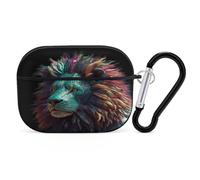 Custodia per auricolari con leone astratto 3D Art con moschettone e clip per auricolari per AirPod Pro 2, accessori con portachiavi