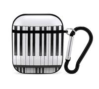 Custodia per auricolari con tasti di pianoforte e musica, compatibile con AirPods 1 e 2, antiurto, con Bluetooth, stile nero