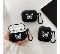 Custodia per auricolari nera opaca con stampa a farfalla e 1 gancio portaorecchini, compatibile con auricolari senza fili Bluetooth serie (1/2/3/4 e Pro), adatta per uso personale o come regalo AirPod