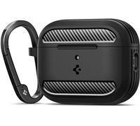 Spigen Cover Rugged Armor Compatible con AirPods Pro 3 (3a Generazione 2025) con Moschettone, Custodia AirPods Pro 3 - Nero Opaco