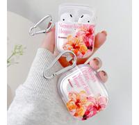 Custodia per auricolari stile boho con acquerello di ibisco, cover protettiva in TPU trasparente e antishock con moschettone, con versetto biblico cristiano "Non perdere mai la speranza", regalo di fe