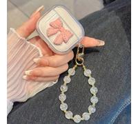 Custodia per auricolari trasparente con fiocco rosa e catena di perle AirPods1/2,AirPods Pro,Beats Studio Buds,AirPods 3,Samsung Galaxy Buds2,Samsung Galaxy Buds Pro,Samsung Galaxy Buds Live,HUAWEI Fr