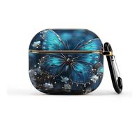 Custodia per auricolari wireless con farfalla e luna blu per auricolari di terza generazione, ultra leggera, protezione completa con portachiavi, custodia protettiva rigida con LED frontale visibile