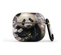 Custodia per auricolari wireless con panda con fiore per auricolari di terza generazione, ultra leggera, protezione completa con portachiavi, custodia protettiva rigida con LED frontale visibile