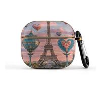 Custodia per auricolari wireless con Torre Eiffel di Parigi romantica per auricolari di terza generazione, ultra leggera, protezione completa con portachiavi, custodia protettiva rigida con LED