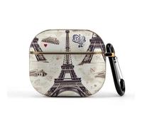 Custodia per auricolari wireless con Tour di Parigi francese Torre Eiffel per auricolari di terza generazione, ultra leggera, protezione completa con portachiavi, custodia protettiva rigida con LED