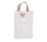 Custodia per baby salviette da viaggio con la borsa per distribuzione del baby pulizia ricamato ricamato con cerniera per viaggi e attività di cotone all'aperto 15 x 23 cm (Orso bianco)