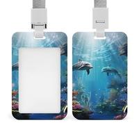 Custodia per badge identificativo con motivo pesce subacqueo blu marino carino con cordino verticale per carte di credito, custodia protettiva per lavoro, ufficio, infermiera, insegnante di medicina