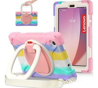 Custodia per bambini per Lenovo Tab M8 Gen4 2023 TB-300FU/M8 Gen4 2024 TB-301XU, custodia antiurto in TPU resistente, girevole a 360° con staffa per impugnatura multifunzione + tracolla robusta (rosa