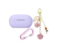 Custodia per Beats Solo Buds con portachiavi a forma di fiore, in morbido silicone, antiurto, protettiva, per auricolari wireless Beats Solo Buds con moschettone, per donne e ragazze (viola)