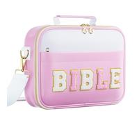 Custodia per Bibbia da donna, grande custodia per Bibbia in pelle per uomini e donne, borsa per la Bibbia in ciniglia preppy con tracolla, borsa per il trasporto della Bibbia viola per lo studio della