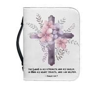 Custodia per Bibbia Vodetik per ragazze e donne, in pelle impermeabile con maniglia con zip, borsa per libri della chiesa, croce, versetto, motivo floreale, 10.1x7.3x1.8 inches, poliuretano