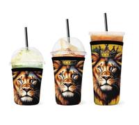 Custodia per caffè freddo in neoprene, facile da pulire, con bandiera Rasta e leone dipinto a schizzi, resistente e isolata, per bevande calde e fredde, conservazione del calore.