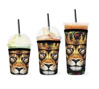 Custodia per caffè freddo in neoprene, facile da pulire, con bandiera Rasta e leone dipinto a schizzi, resistente e isolata, per bevande calde e fredde, conservazione del calore.