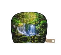 Custodia per carte di credito con cerniera, per donne/uomini, in pelle sintetica, con motivo pallone da football americano, con tasca per carte di credito, Piante tropicali verdi e cascata, Taglia