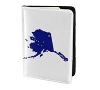 Custodia per carte di credito in pelle con stampa della bandiera dell'Alaska, accessori da viaggio, porta passaporto, portafoglio per donne e uomini, nero, Taglia unica
