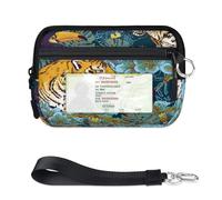 Custodia per carte di credito tropicale con fiore di tucano tigre mini zip per donne uomini con finestra ID Tiger portafoglio portatile leggero piccolo portamonete con cerniera borsa organizer per