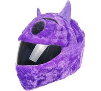 Custodia per casco moto Halloween, copertura per casco da moto, divertente in peluche zucca, coniglio, demone/gatto nero, accessori per caschi da moto (diavolo - viola)