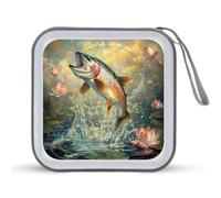 Custodia per CD a forma di trota arcobaleno, con motivo di pesci, portatile, per 40 DVD, organizer da viaggio in auto