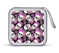 Custodia per CD con motivo di peonie e teschi, colore viola, per 40 DVD, per auto, casa, viaggio