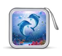 Custodia per CD con motivo famiglia di delfini in un oceano tropicale colorato, per 40 CD e DVD, per auto, casa, viaggi