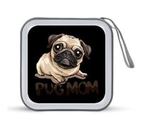 Custodia per CD con pug mamma e cane, portatile, con capacità di 40 DVD e organizer per auto da viaggio, Stile:, Taglia unica