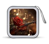 Custodia per CD con rosa rossa e violino per DVD, portatile, capacità 40, organizer per auto e viaggi, Stile:, Taglia unica