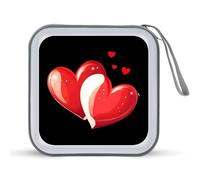 Custodia per CD con stampa a cuore rosso, portatile, capacità 40 DVD, organizer per viaggi in auto