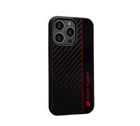 Custodia per cellulare Audi Sport - Compatibile con iPhone 13 Pro - Cover antiurto in carbonio - Progettata con ritagli precisi per fotocamera, porte e pulsanti - Nero con dettagli rossi
