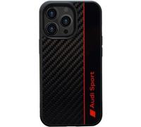 Custodia per cellulare Audi Sport - Compatibile con iPhone 13 Pro Max - Cover antiurto in carbonio - Progettata con ritagli precisi per fotocamera, porte e pulsanti - Nero con dettagli rossi