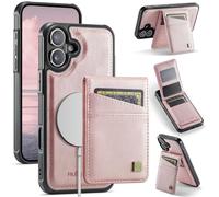 Custodia per cellulare con porta carte su e giù adatta per iPhone 16, RFID (antifurto), supporta la funzione di aspirazione magnetica dell'auto, porta carte di credito oro rosa