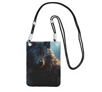 Custodia per cellulare da donna, borsa a portafoglio con tracolla nera, borsa da viaggio con lupo fantasy, nero, taglia unica