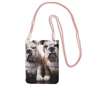 Custodia per cellulare da donna, borsa a portafoglio con tracolla nera, due simpatici cani bulldog, rosa, taglia unica