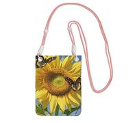 Custodia per cellulare da donna, borsa a portafoglio con tracolla rosa e farfalle sui girasoli
