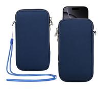 Custodia per cellulare in neoprene con cerniera, con cordino da collo, compatibile con iPhone 16 Pro Max Galaxy S25 Ultra S25+ S24 FE A16 A56 Oneplus 13 Pixel 9 Pro XL Xiaomi 15 Ultra (blu, M)
