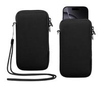 Custodia per cellulare in neoprene con cerniera, con cordino da collo, compatibile con iPhone 16 Pro Max Galaxy S25 Ultra S25+ S24 FE A16 A56 Oneplus 13 Pixel 9 Pro XL Xiaomi 15 Ultra (nero, M)