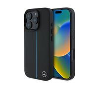 CG MOBILE Mercedes-Benz HC Custodia per iPhone 16 Pro, durevole, antiurto, compatibile con Magsafe, custodia in pelle Blue Line nera