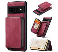 Custodia per cellulare per Google Pixel 7 Pro 5G Cover a portafoglio con protezione dello schermo in vetro temperato e porta carte di credito Supporto cerniera Accessori per cellulari in pelle Pixel7Pro Pixel7 XL Seven 7Pro 6.7 Donne Rosso