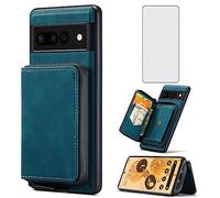 Custodia per cellulare per Google Pixel 7 Pro 5G Cover a portafoglio con protezione dello schermo in vetro temperato e porta carte di credito Supporto cerniera Accessori per cellulari in pelle Pixel7Pro Pixel7 XL Seven 7Pro 6.7 Donne Blu