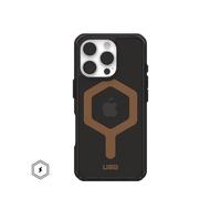 URBAN ARMOR GEAR Custodia Plyo MS compatibile con Apple iPhone 16 Pro (Ricarica wireless/magnetica compatibile, angoli Air-Soft resistenti alle cadute, bordo rialzato) nero/bronzo