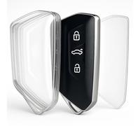 Custodia per chiave auto in TPU compatibile con VW, Golf 8/7/5, Seat Leon MK4, VW ID.3, Tarraco, Ateca, Skoda Octavia, Cupra, Custodia morbida di protezione per chiave auto a 3 pulsanti (trasparente)