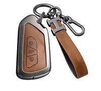 Custodia per chiave auto marrone compatibile con VW Volkswagen Golf 8 Cupra Formentor Born Seat Leon Ateca Skoda Octavia Enyaq ID3 ID4 3 pulsanti in lega con portachiavi in pelle