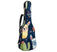 Custodia per chitarra acustica con doppia tracolla regolabile da 101,2 cm e 104,4 cm, custodia impermeabile in tessuto Oxford con spugna spessa, con lama e cactus, Carino Llama Alpaca Cactus,