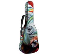 Custodia per chitarra acustica con doppia tracolla regolabile da 101,2 cm e 104,4 cm, custodia impermeabile in tessuto Oxford con spugna spessa, motivo animali arcobaleno rinoceronte 34, Rinoceronte