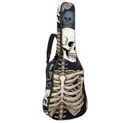 Custodia per chitarra acustica con doppia tracolla regolabile da 101,2 cm e 104,4 cm, custodia impermeabile in tessuto Oxford con spugna spessa, scheletri scuri, Scheletri Oscuri, 42.9x16.9x4.7 in,