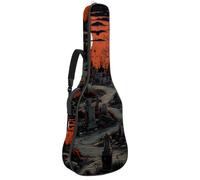 Custodia per chitarra acustica con doppia tracolla regolabile da 101,2 cm e 104,4 cm, custodia per chitarra impermeabile, panno Oxford in spugna spessa, Halloween Horror Cemetery 5, Cimitero horror di