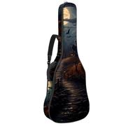 Custodia per chitarra acustica con doppia tracolla regolabile da 101,4 cm e 104,4 cm, custodia per chitarra impermeabile, tessuto Oxford in spugna spessa, motivo castello di Halloween 50, Modello