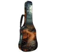 Custodia per chitarra acustica con doppia tracolla regolabile da 101 cm e 104 cm, custodia per chitarra impermeabile, tessuto Oxford in spugna spessa, motivo castello di zucca di Halloween 4, Modello